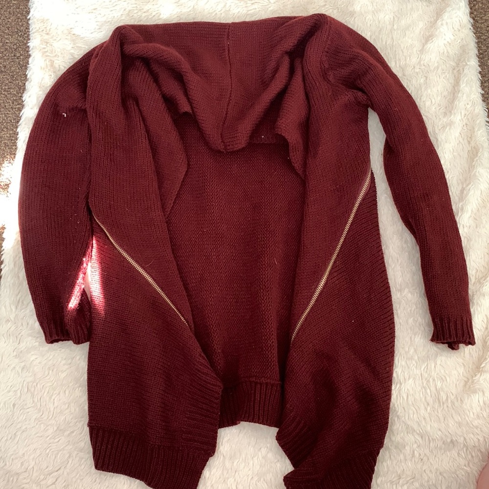 Maroon Asymmetrical Zipper Sweater